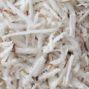 High resolution close up of freshly grated coconut shot in studio